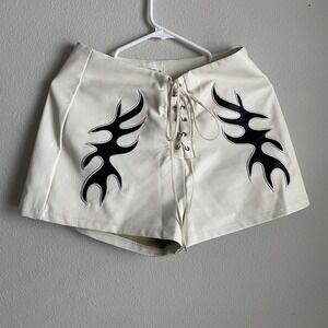 12th Tribe High Waist Faux Vegan Leather White Shorts Lighting Cowgirl Size M